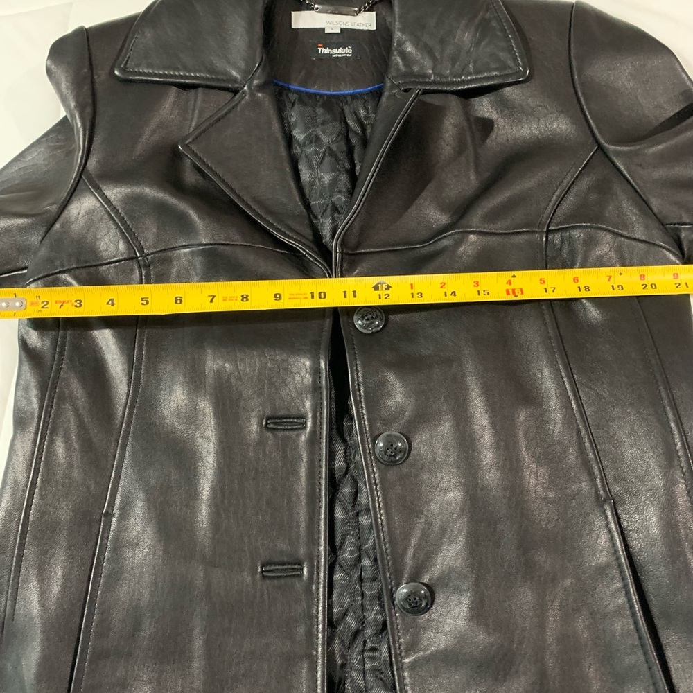 🖤 Like NEW! Wilsons Black Genuine Leather Full Knee Length Coat, L,Large - Picture 6 of 9